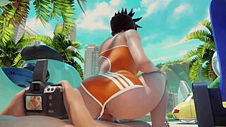 can you believe overwatch tracer rides cock at the beach for creampie?