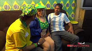 blonde american melissa alecxander bent over for brazilian rubens badaro's cock in sexy interracial sex at copa america 2019