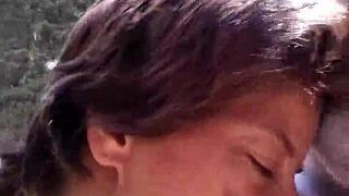 petite latinas sucks huge cock and swallowed cum by riverfront