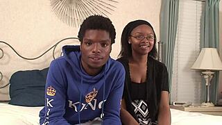 Amateur ebony chick sucks and fucks boyfriend hard