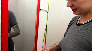 entering the high-end boutique dressing room secretly in the mall and having fun there with lots of moaning almost getting caught