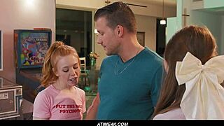 Petite Redhead In College Threesome With Kissing And Gagging