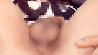 Cute Asian Ladyboy with Cat Ears Masturbates Solo