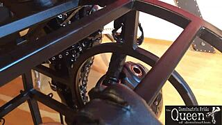Queen dominatrix frida cage locks submissive in chastity
