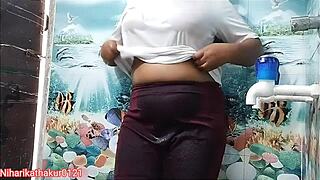 Indian desi girl Anjali Arora flaunts big assets in steamy contrast.