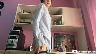 stockings make every solo session much better with fingering and shaved tits