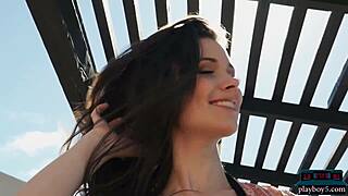 Petite Canadian model strips off her bikini showing her flawless body in stockings and lingerie