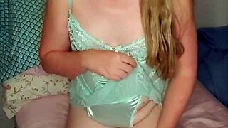 Blonde in Pigtails Plays with Pink Vibrator Softly