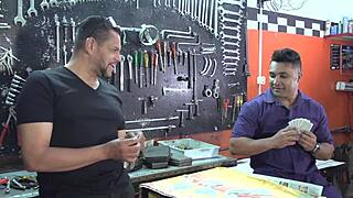 Mechanic fucking big tits bodybuilder's pussy and ass