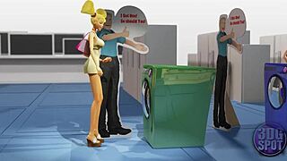 i'm watching two busty lesbians use double dildo in public store