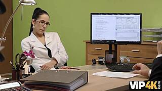 The vip4k agent approved the brunette nympho's credit for a steamy sex interview