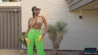 ebony model nyla strips and shows huge natural tits