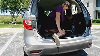 Look at this exhibitionist flashing her butt plug in public!