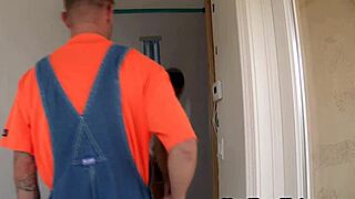 four jocks skip construction work for a bareback orgy with cumshots.