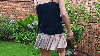 Skinny Small Girl Pissing And Twerking Her Tiny Ass In The Garden, Feeling Kinky Pleasure