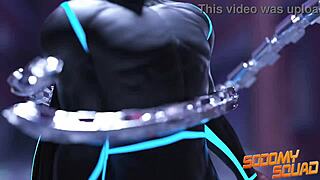 Ebony superhero with big black cock shoves it into his own ass for intense self-fucking.