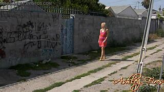 Ashley peeing naked on the public beach