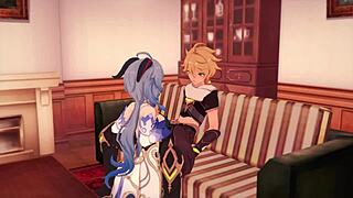 bell and ganyu from genshin impact embark on a 3d cartoon journey.