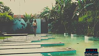 perfect argentinian model in a small 18+ bikini stripping naked