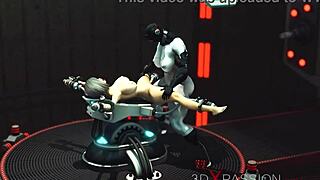 sexy young cuffed blonde fucked by shemale cyborg in sci-fi lab
