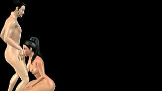 Animated 3d cartoon with indian bhabhi and japanese man in 69 oral fun