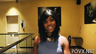 The teen gives a rough blowjob.