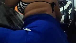 Alone at home, my stepaunt bends over for a rimjob