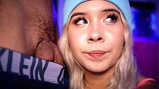 is this cute college girl teasing her daddy's small cock up close?