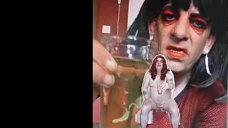 Bisexual sissy swallows pee naked