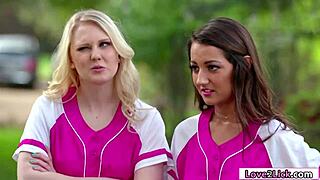 three blondes and brunettes lick each other's pussies in a threesome.