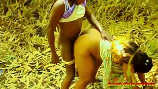 bbw woman enjoys outdoor adventure with big black guy in the bush, focusing on her curves and natural beauty