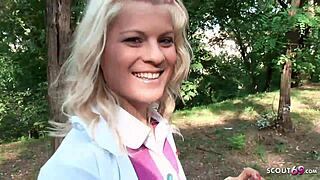 Young 18 year old German student persuaded for blowjob for pocket money on playground