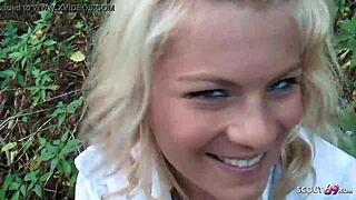 Young 18 year old German student persuaded for blowjob for pocket money on playground