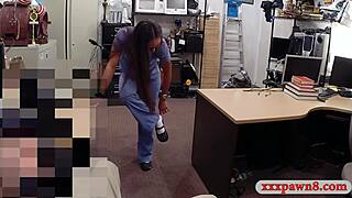 nurse in glasses banged by pawn keeper