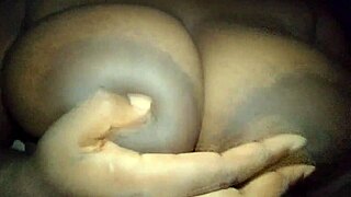 ebony gropes her big horny tits