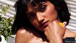 curvy indian milf angel constance strips naked outdoors for playboy