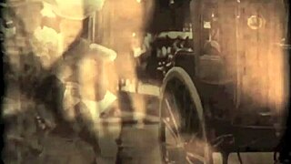 In the steam age, vintage fucking unfolds with hairy pussy in antique setting