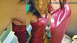 Hot shemale undresses in bathroom teasing with ripped clothes 😏