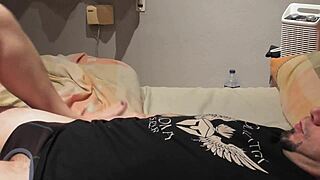 my busty lover says suck her feet, it gets really horny with big tits.