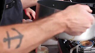 I'm always horny in the kitchen, showing off my big tits – what would you do?