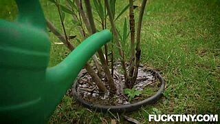 Can The Tiny Gardener Mona Blue Handle Big Tits And Ass In Nature's Reality Show?