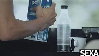 Babe licks cock on desk early morning