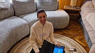 brunette amateur gets her pussy fucked and swallows cum after blowjob