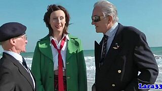 Wow, British Milf Spitroasted By Senior Citizens In Heels!