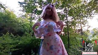 busty bitch gives blowjob to big dick outdoor and swallows cum