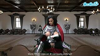 I am Ashlyn Peaks cosplaying in knights armor and masturbating with a magic wand to orgasm