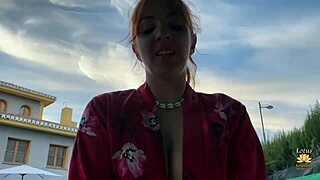 Big tits woman sucks cock in pool while friend watches amateur scene