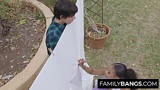 Troublemaker boy spies black stepsister olivia jay during yoga, feeling intense arousal and taboo desire