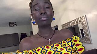 Craving Tall Black Babe Riding Big Cock at Casting