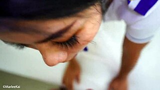 asian air hostess girlfriend gets big facial after doggystyle